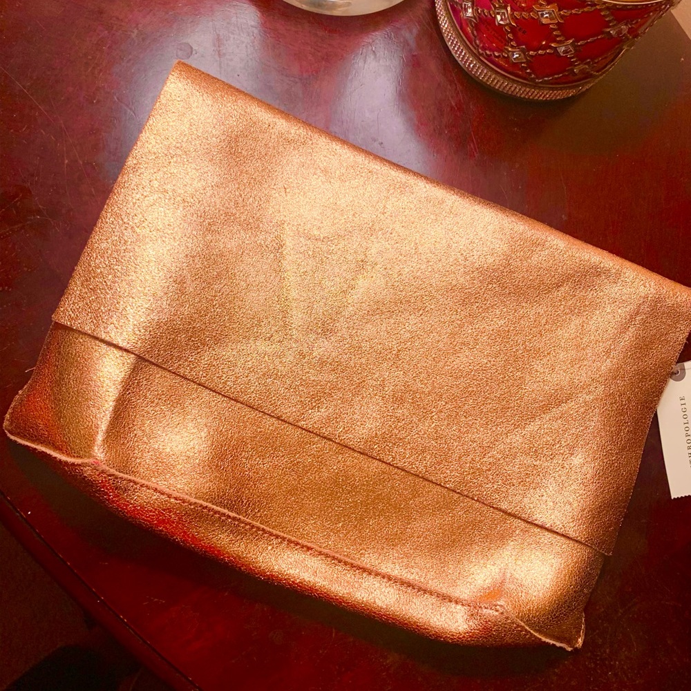 New Anthropologie Rose Gold Zip Clutch NWT